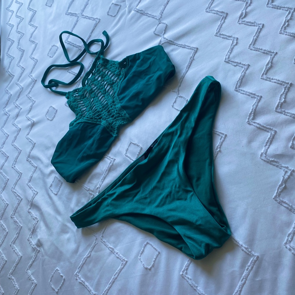 LA Hearts Turquoise Crochet Bikini - Size Small